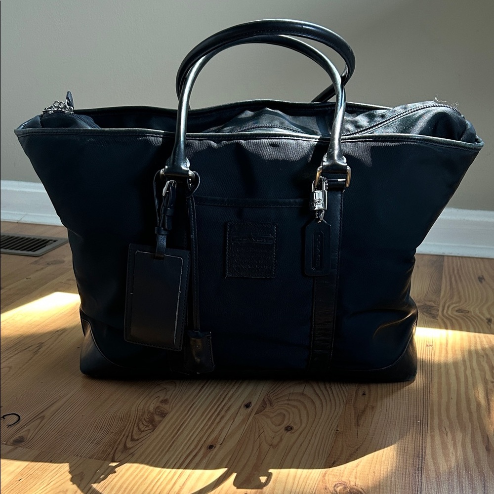 COACH Black Leather Weekender Bag